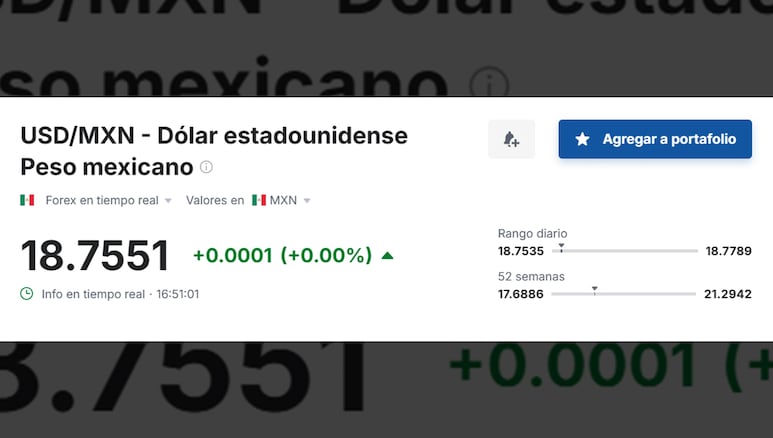 Valor del dólar en relación al peso mexicano hoy, 18 de julio de 2025.