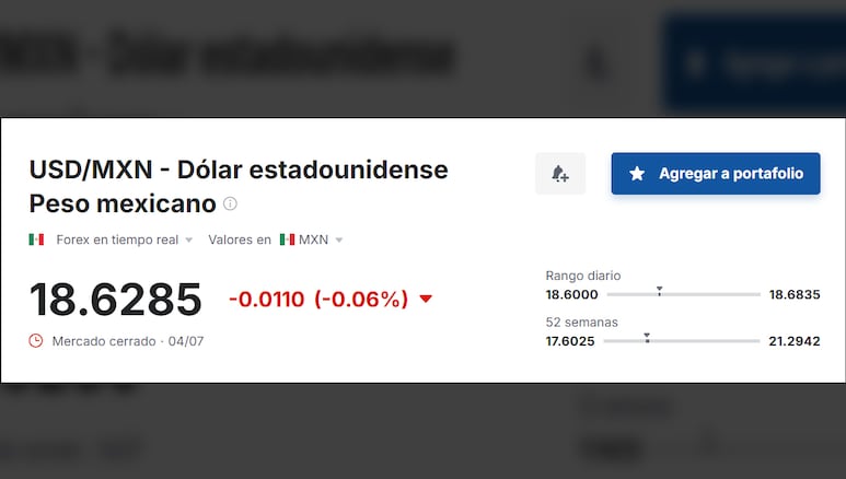 Valor del dólar en relación al peso mexicano hoy, 7 de julio de 2025.