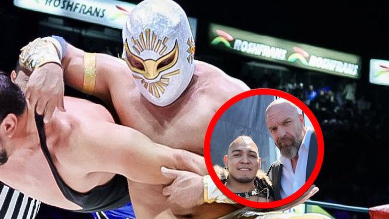 Místico (CMLL) y El Hijo del Vikingo (AAA) con Triple H (WWE)