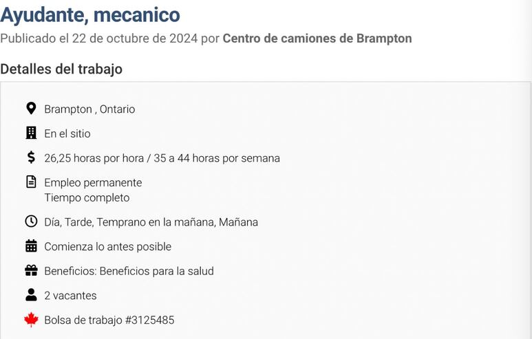 vacante de empleo mecánico canadá