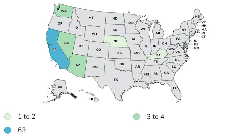 Mapa de contagiados de salmonela tras el retiro de un cargamento de huevos podridos en Estados Unidos el 6 de junio de 2025.