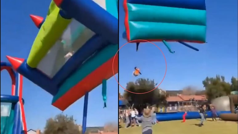 Niños caen de 12 metros luego de que un castillo inflable fue arrastrado por el viento en Sudáfrica