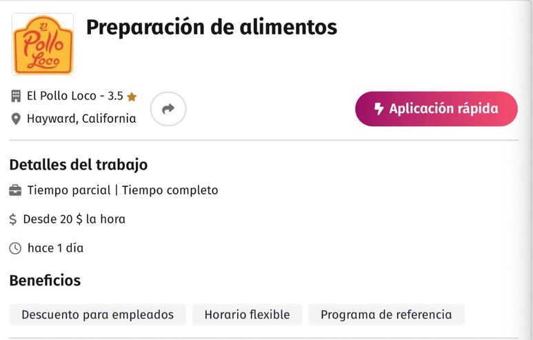 vacante de empleo california