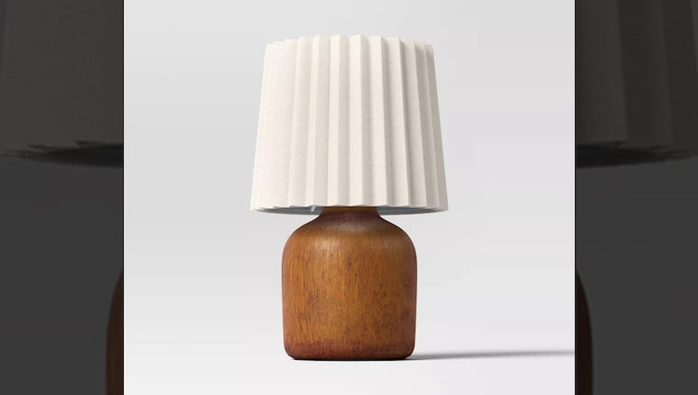 Mini Faux Wood Table Lamp with Pleated Shade Room Essentials.
