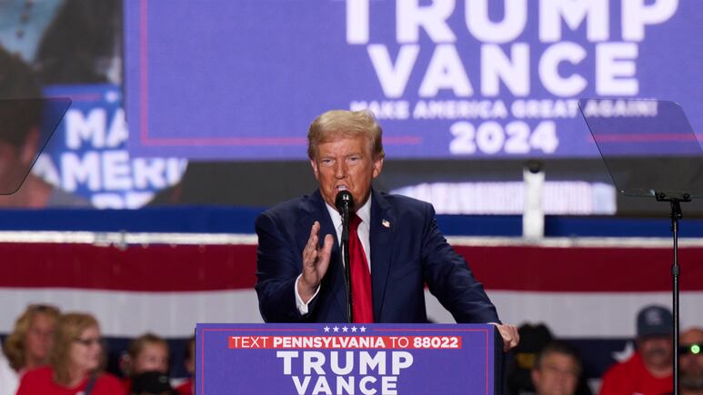 Former US President and Republican presidential candidate Donald Trump speaks during a campaign event at the Bayfront Convention Center in Erie, Pennsylvania, September 29, 2024. (Photo by DUSTIN FRANZ / AFP)